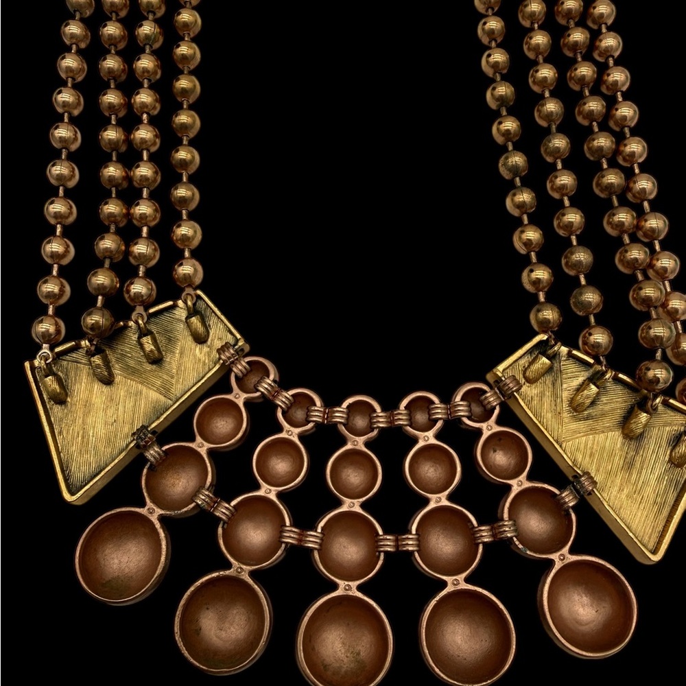 Vintage Monet Egyptian Revival Gold and Rose Gold Beaded Statement Necklace Deco - Picture 7 of 12